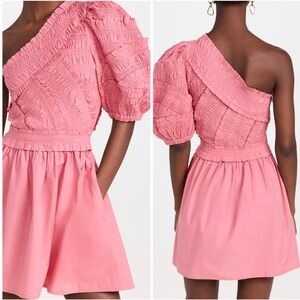 Sea New York Pink One-Shoulder Smocked Mini Dress